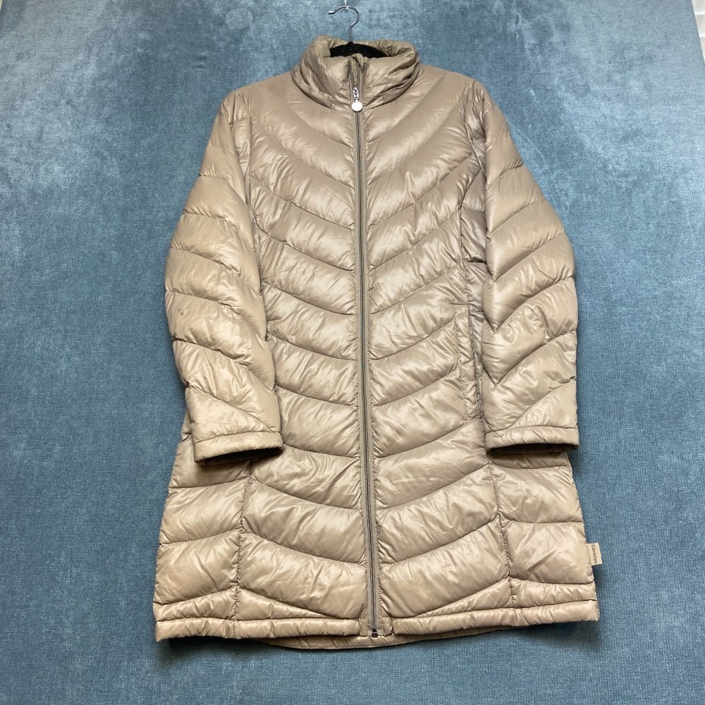 Calvin Klein Packable Puffer Jacket Womens M Gray Chevron Full Zip Long Sleeve
